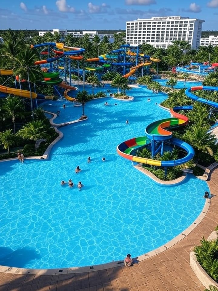 Sirenis Aquagames water park with colorful slides and pools at Grand Sirenis Punta Cana Resort