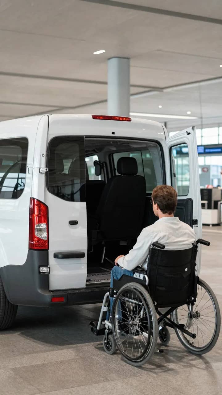 Professional wheelchair accessible van at Punta Cana Airport (PUJ) with a passenger in a wheelchair ready for a private transfer.