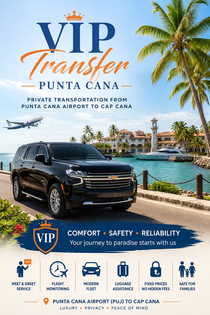 VIP Transfer Punta Cana Chevrolet Suburban providing private airport transportation from Punta Cana Airport (PUJ) to Cap Cana Marina and luxury resorts