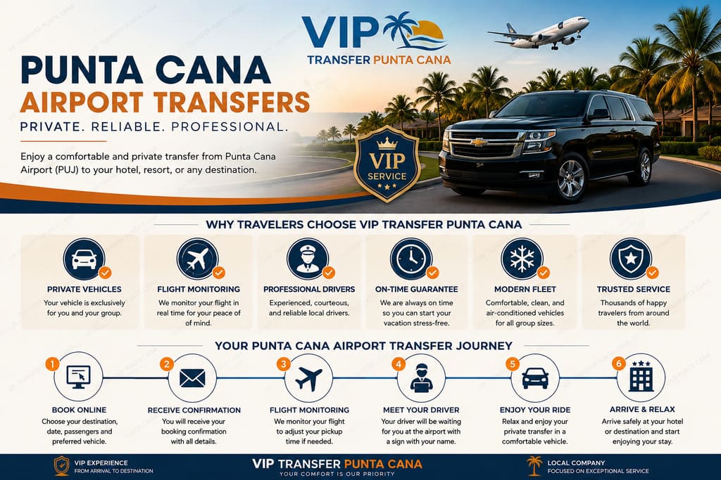 Punta Cana Airport Transfers by VIP Transfer Punta Cana with private SUV, airport pickup, flight monitoring, and professional transportation service from PUJ Airport.