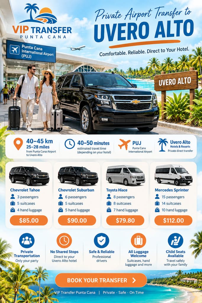 Transportation from Punta Cana to Uvero Alto with VIP Transfer Punta Cana private airport transfer service