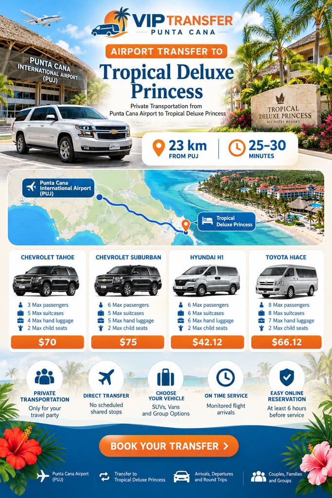 Tropical Deluxe Princess airport transfer from Punta Cana Airport with VIP Transfer Punta Cana private transportation